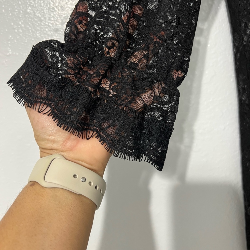 Forever 21 Lace Shirt Dress Womens Medium Black Midi Romantic Goth Sheer - Picture 3 of 9
